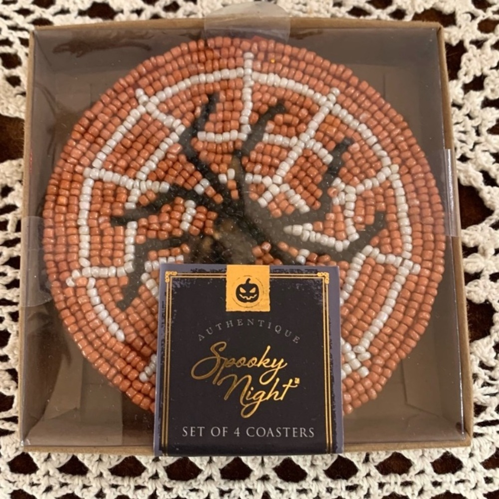 Halloween beverage labels (2 packages) and beaded spider coasters - Picture 5 of 11